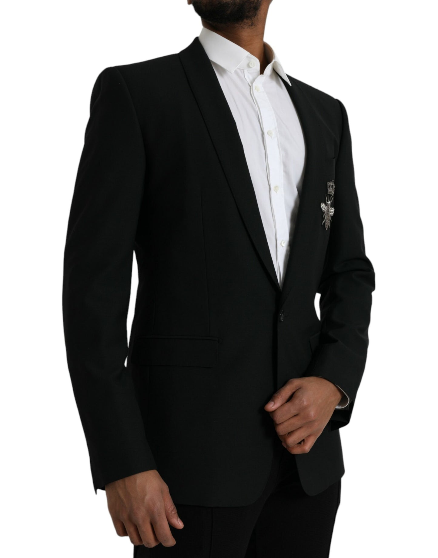 Dolce & Gabbana Schwarzer Crown Bee MARTINI Einreihiger Mantel Blazer