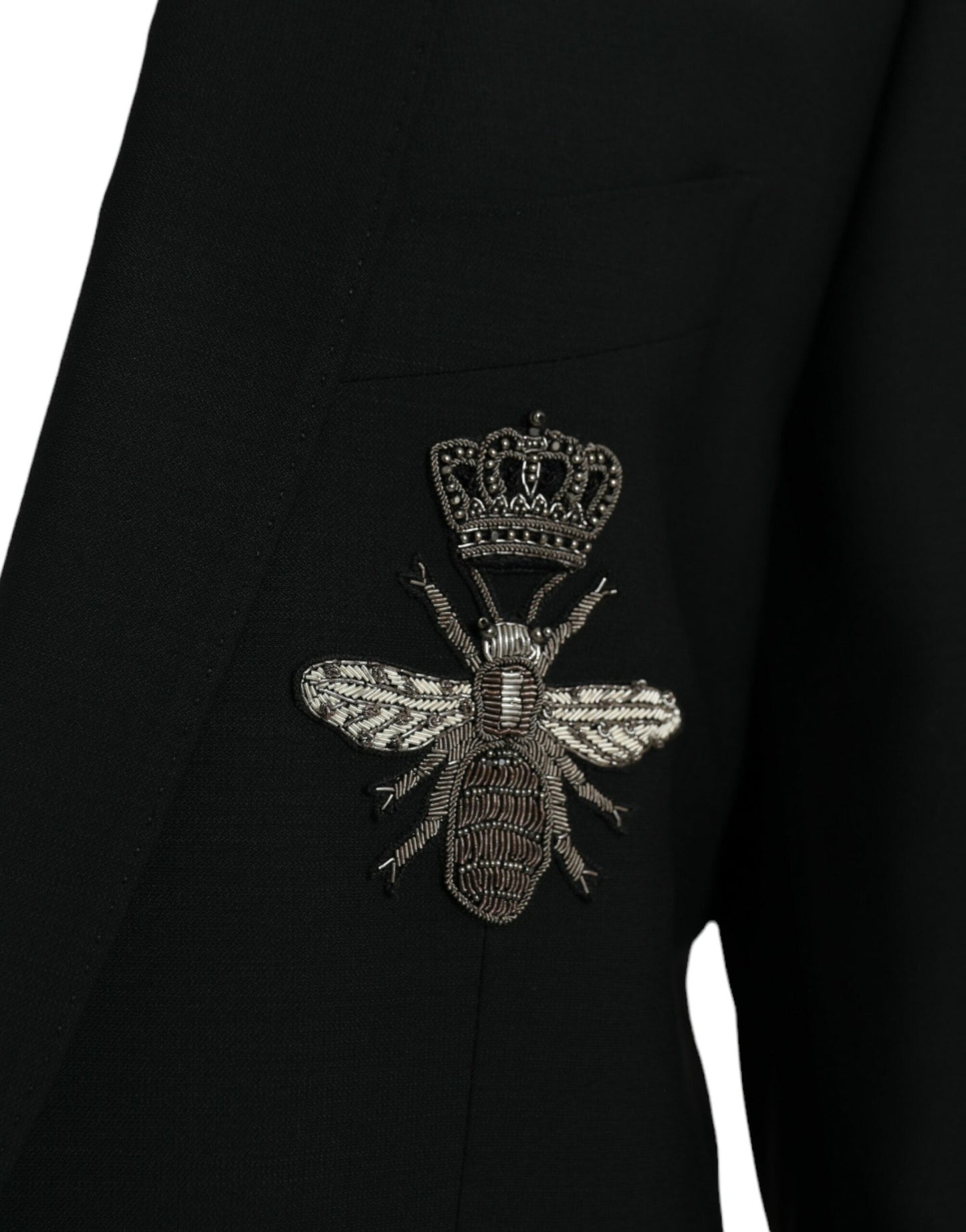 Dolce & Gabbana Schwarzer Crown Bee MARTINI Einreihiger Mantel Blazer