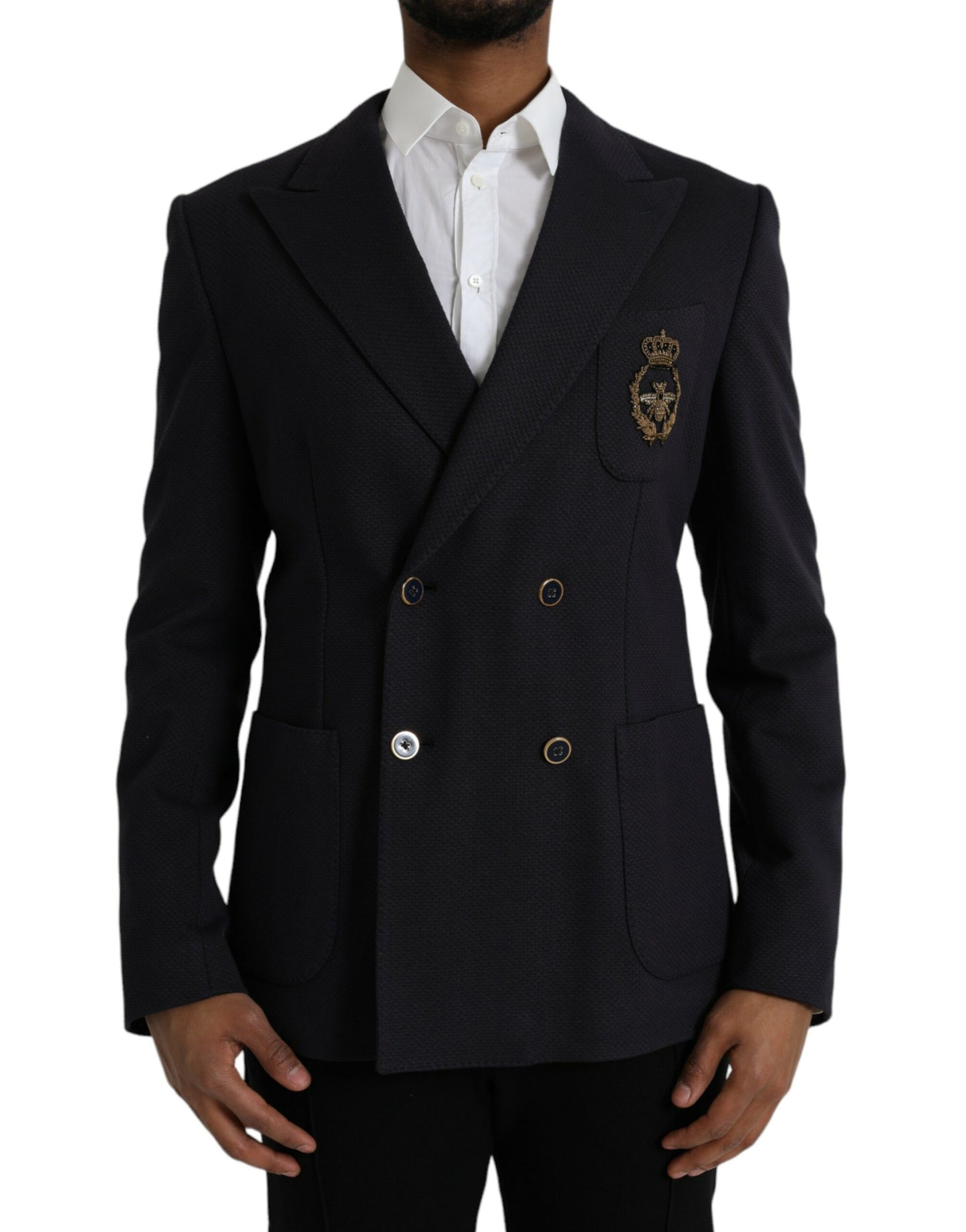 Dolce & Gabbana Dunkelblauer Crown Bee Zweireiher-Blazer