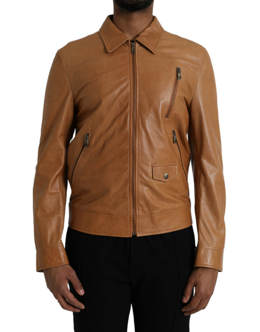 Dolce &amp; Gabbana ruskea lampaannahkainen Full Zip Blouson -takki