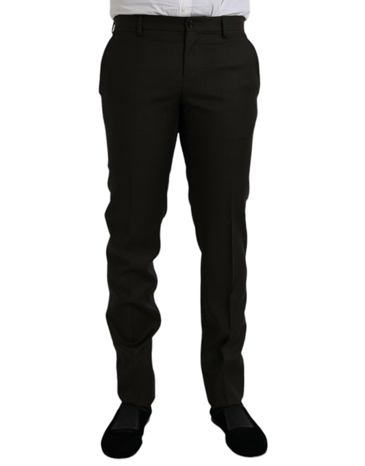 Dolce &amp; Gabbana Dark Brown Wool Slim Fit Formal Pants