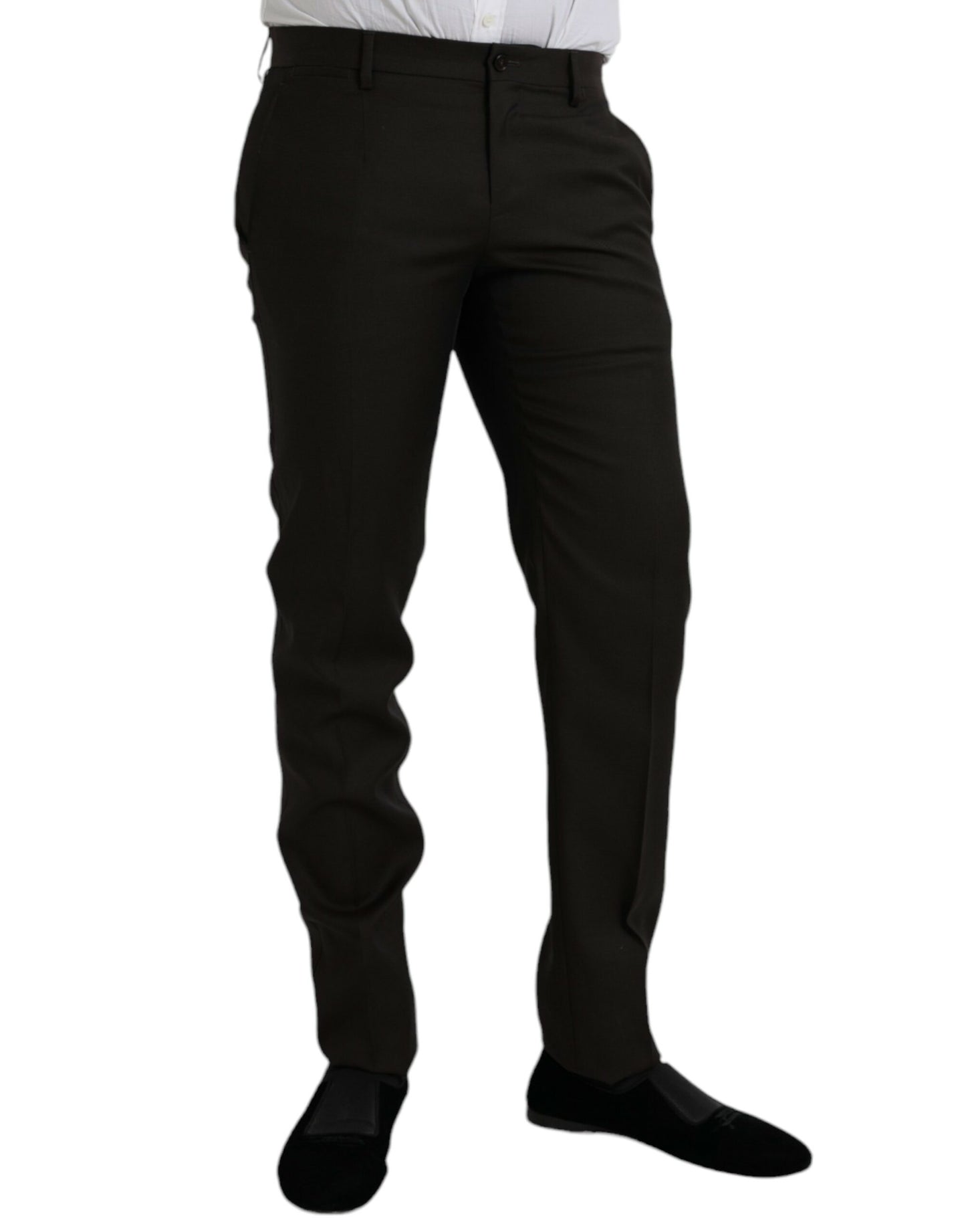 Dolce &amp; Gabbana Dark Brown Wool Slim Fit Formal Pants