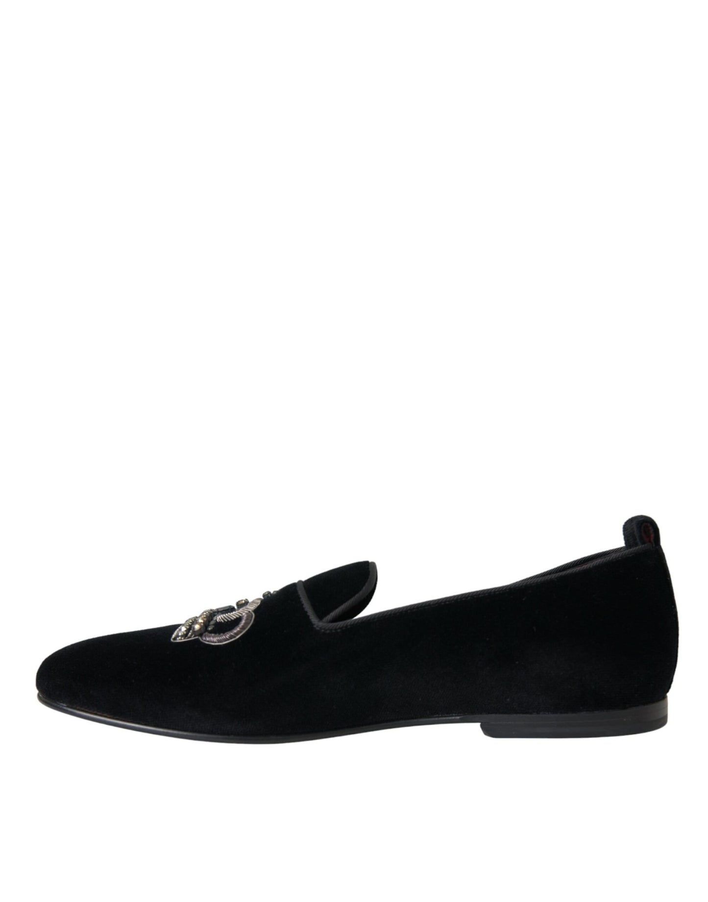 Dolce & Gabbana Schwarzer Samt Kristallkrone Männer Loafers Schuhe