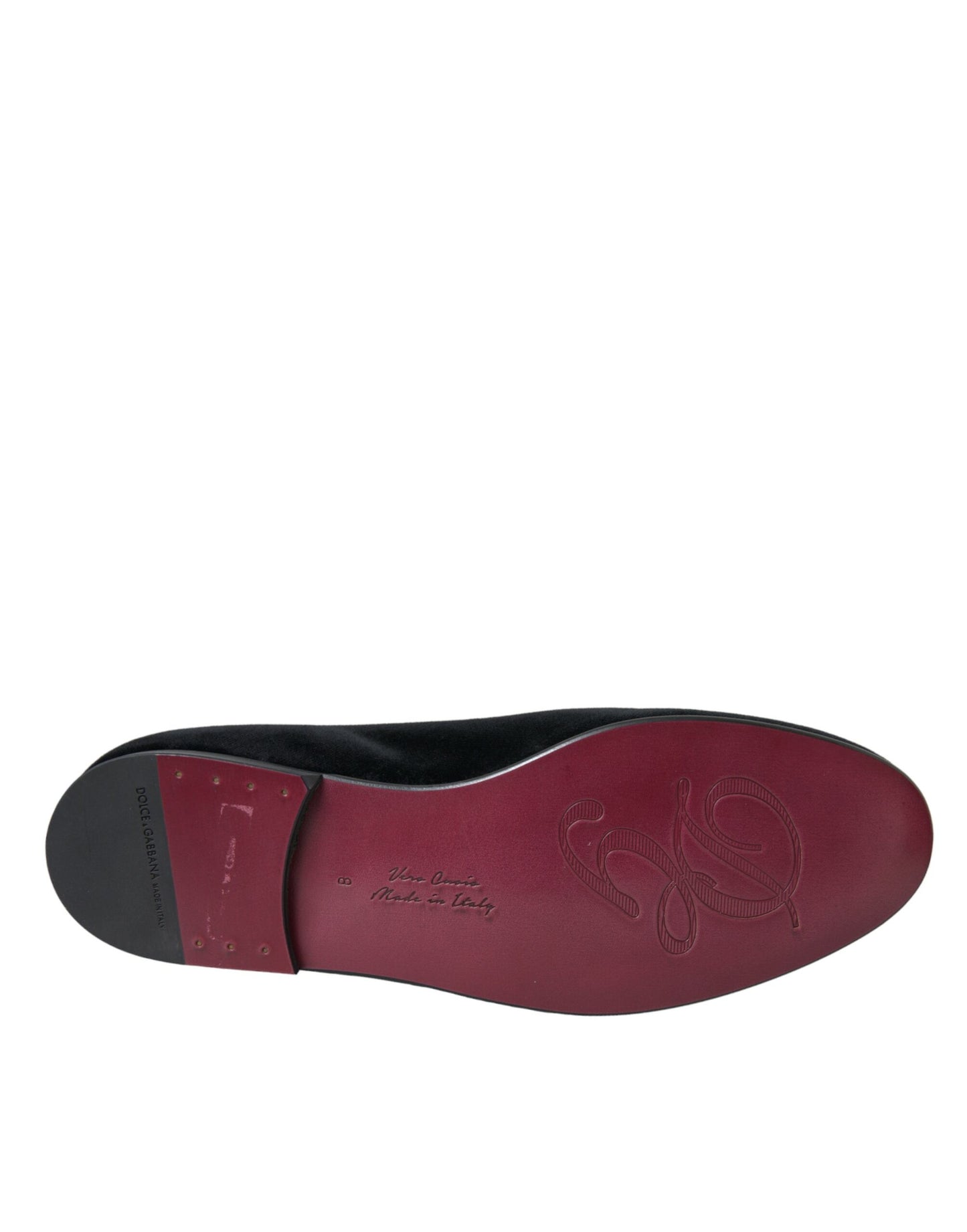 Dolce & Gabbana Schwarzer Samt Kristallkrone Männer Loafers Schuhe