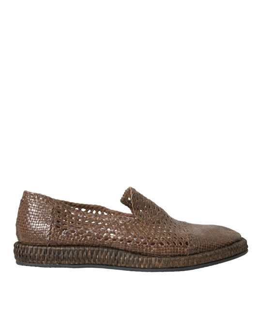 Dolce &amp; Gabbana Brown Woven Leather Loafers vapaa-ajan kengät