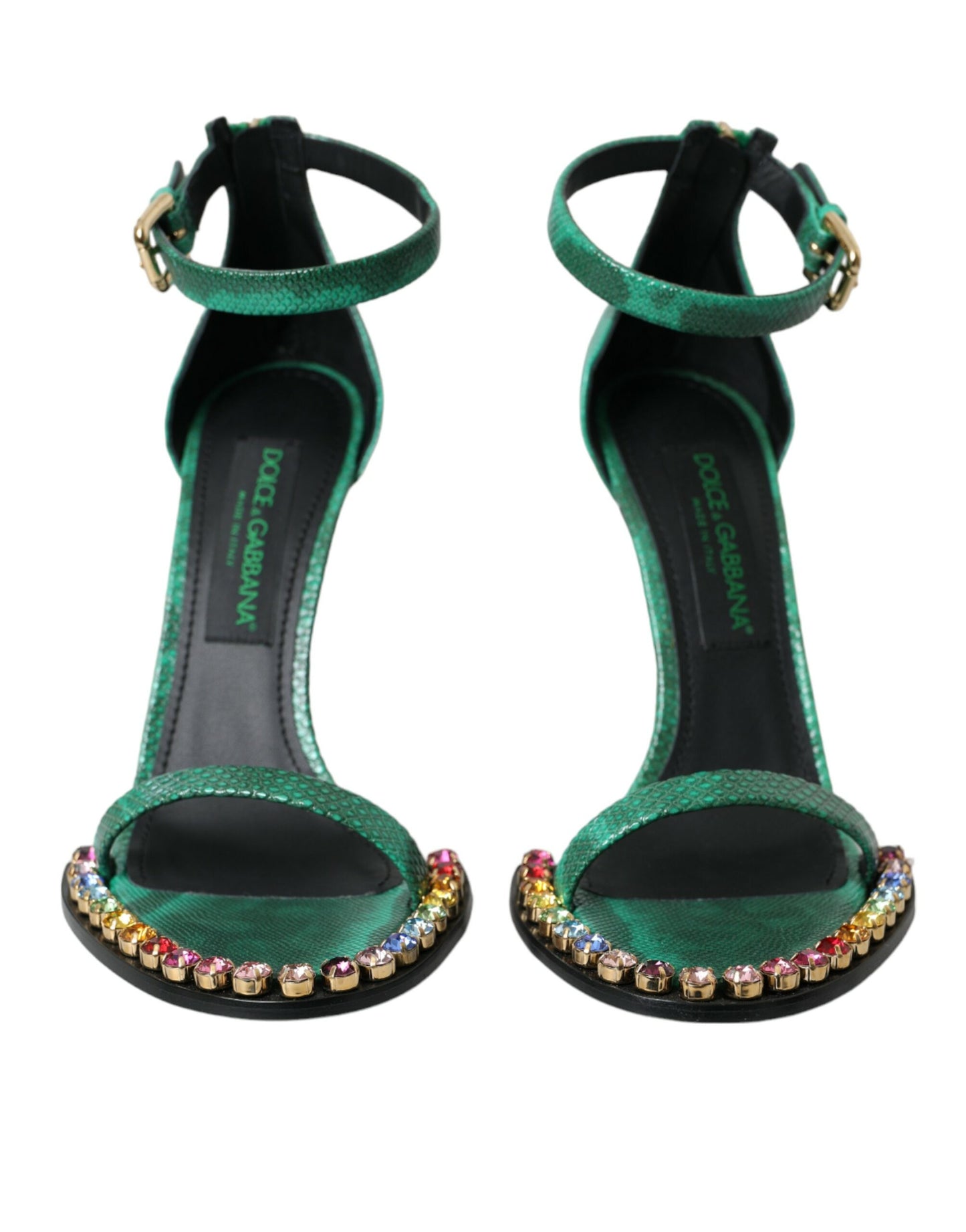 Dolce &amp; Gabbana Green Exotic Leather Crystal Sandals -kengät