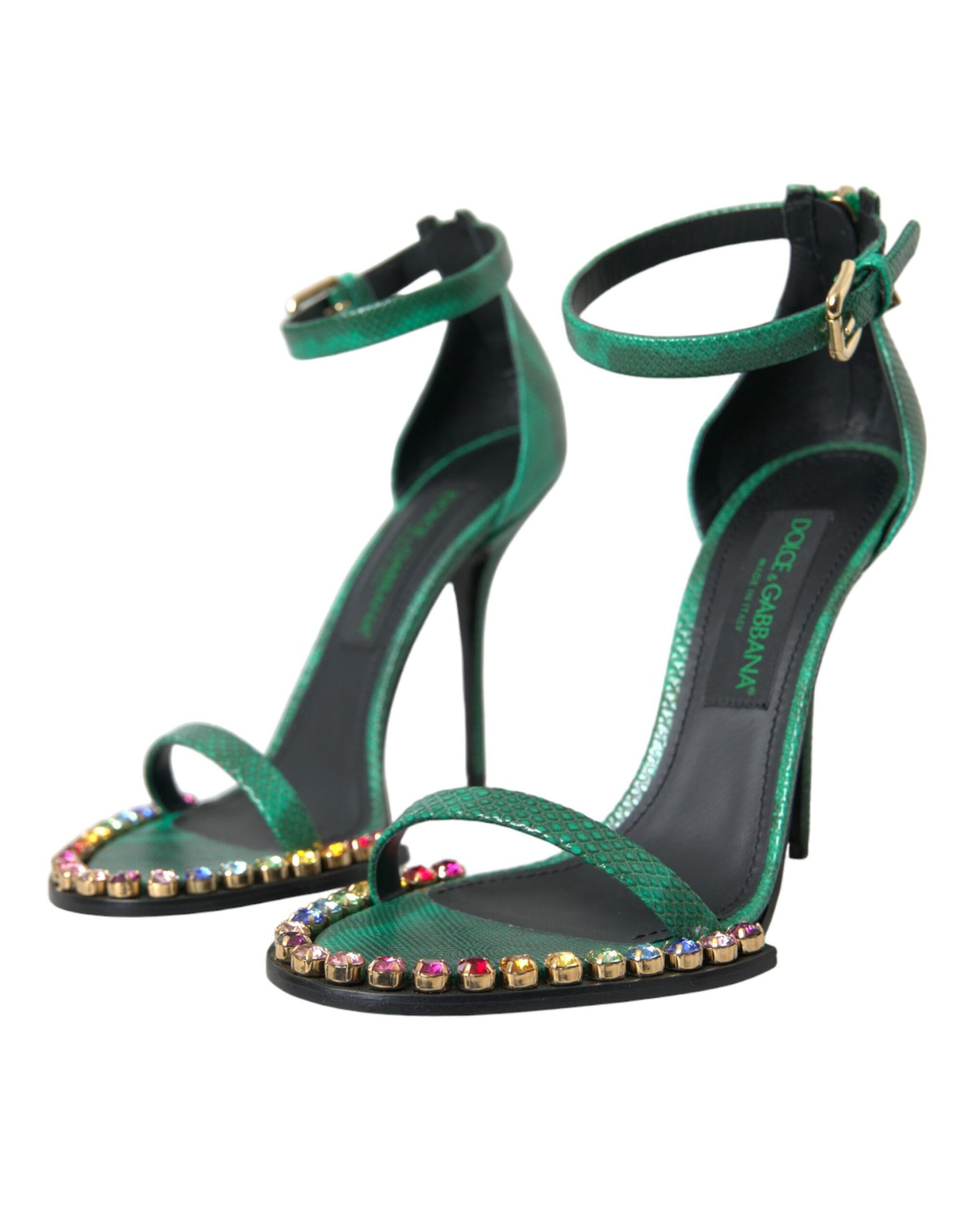 Dolce &amp; Gabbana Green Exotic Leather Crystal Sandals -kengät