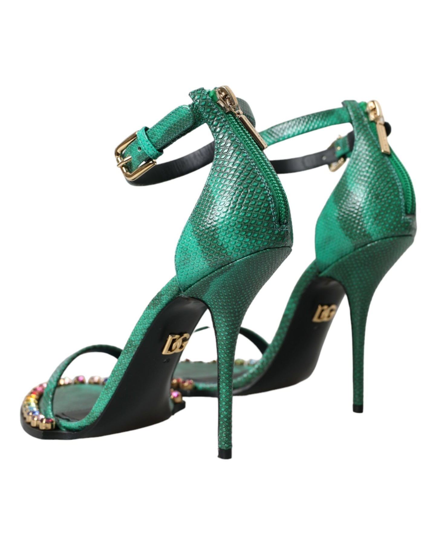 Dolce &amp; Gabbana Green Exotic Leather Crystal Sandals -kengät