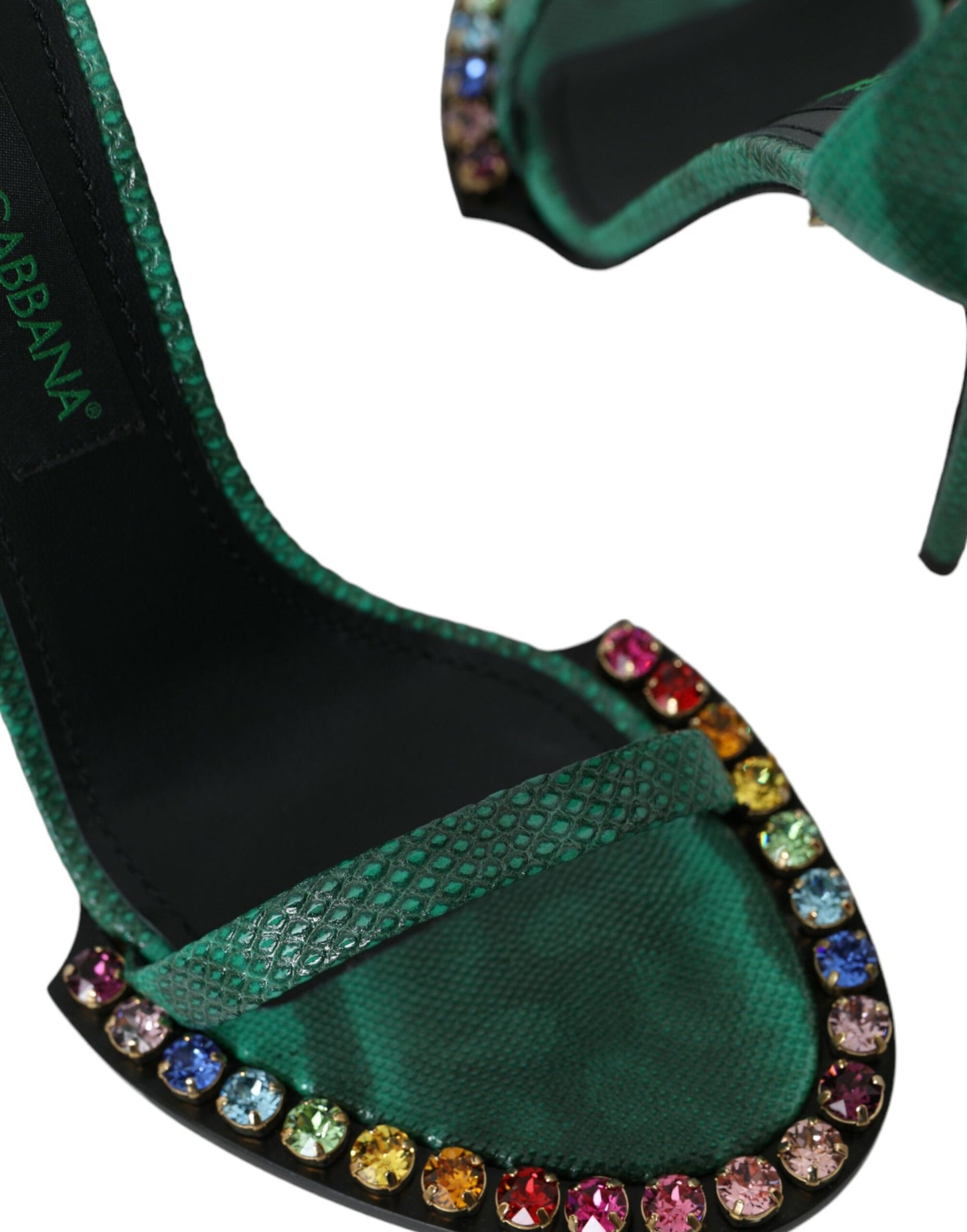 Dolce &amp; Gabbana Green Exotic Leather Crystal Sandals -kengät