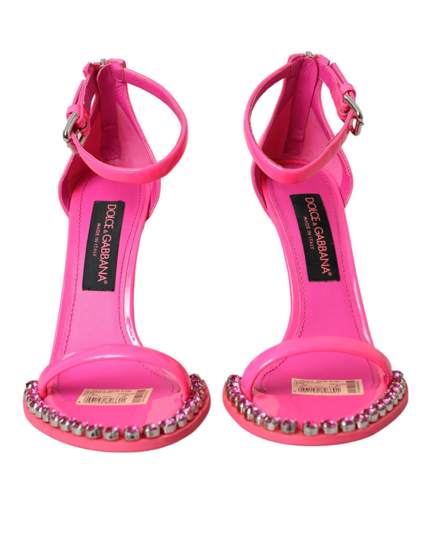 Dolce &amp; Gabbana Pink Leather Crystal Heels Sandaalit Kengät