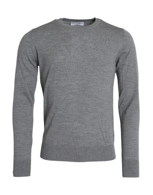 Dolce &amp; Gabbana Ash Grey Wool Crew Neck -neulepusero