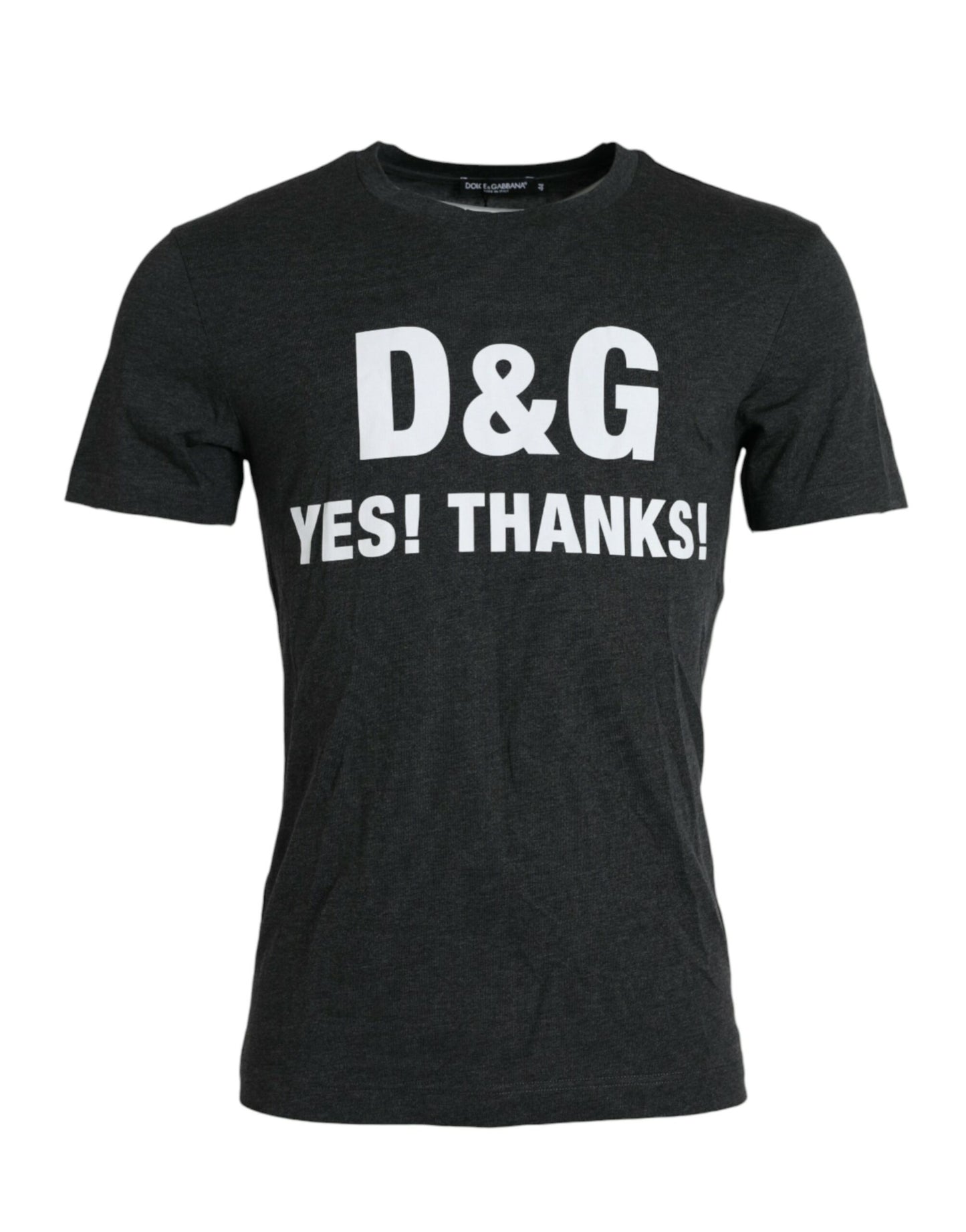 Dolce &amp; Gabbana Grey Short Sleeve T-Shirt with Logo Print and Crew Neck