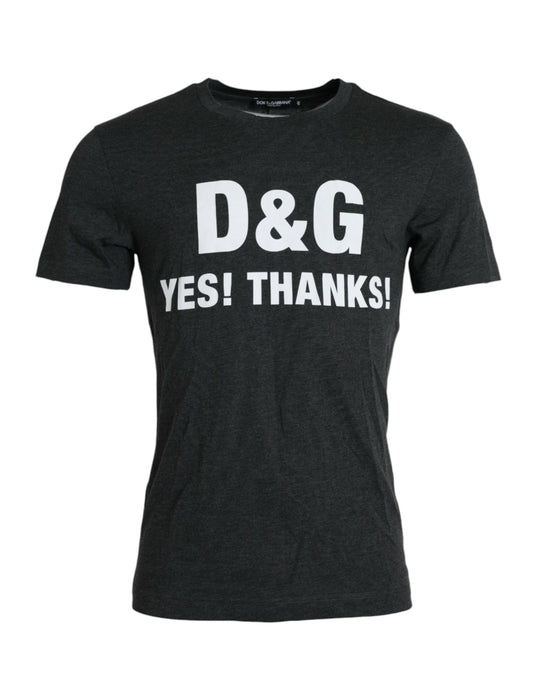 Dolce &amp; Gabbana Grey Short Sleeve T-Shirt with Logo Print and Crew Neck