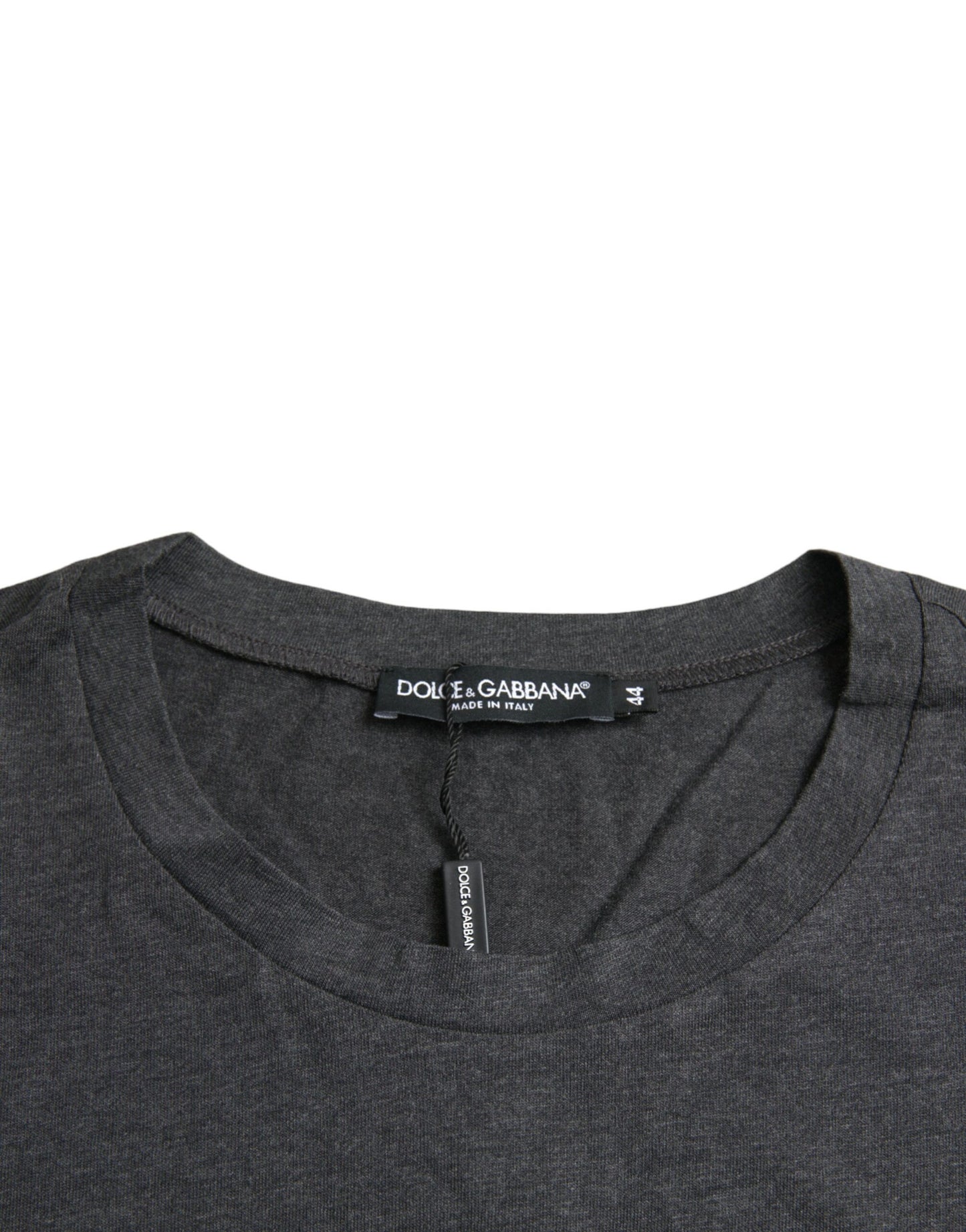 Dolce &amp; Gabbana Grey Short Sleeve T-Shirt with Logo Print and Crew Neck