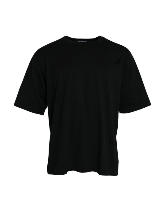 Dolce &amp; Gabbana Black round neck short sleeve T-shirt with embossed logo