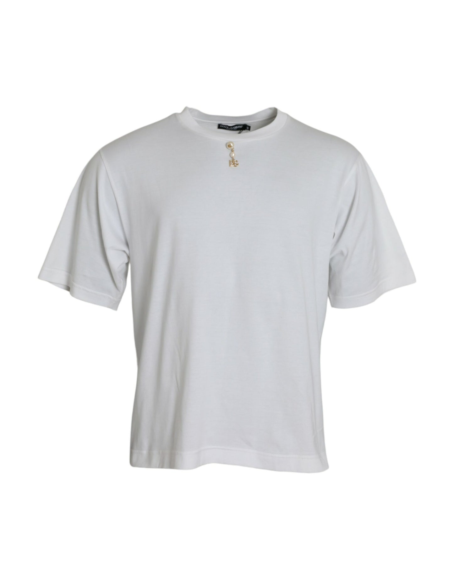 Dolce &amp; Gabbana White cotton crew neck T-shirt with embellishments