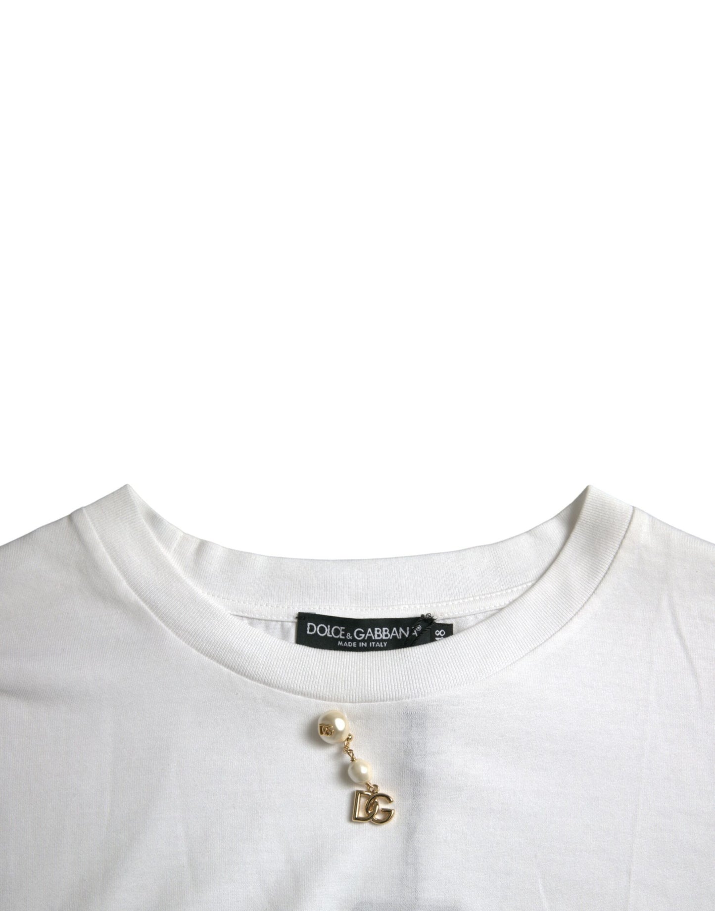 Dolce &amp; Gabbana White cotton crew neck T-shirt with embellishments