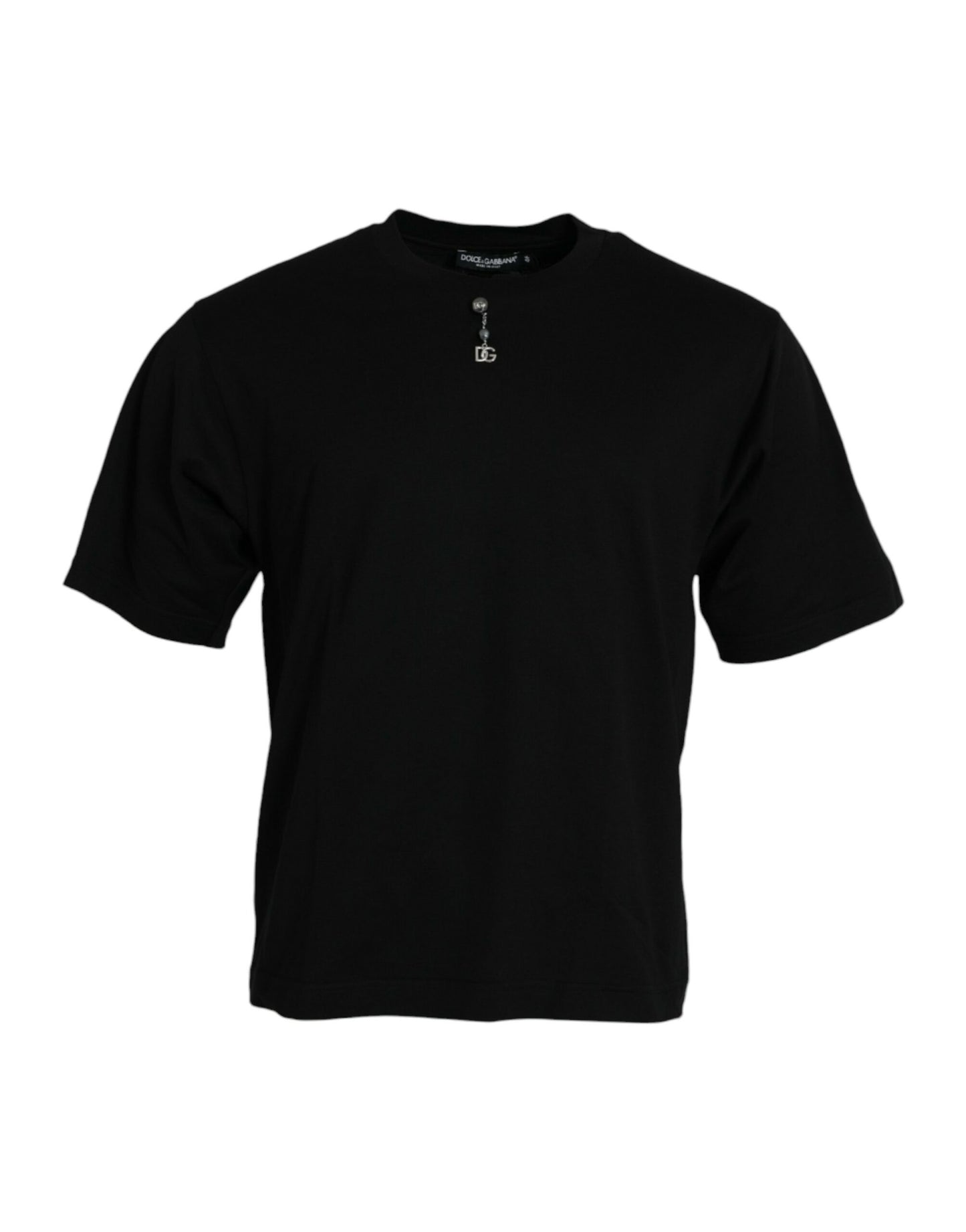 Dolce &amp; Gabbana Black cotton crew neck T-shirt with embellishments