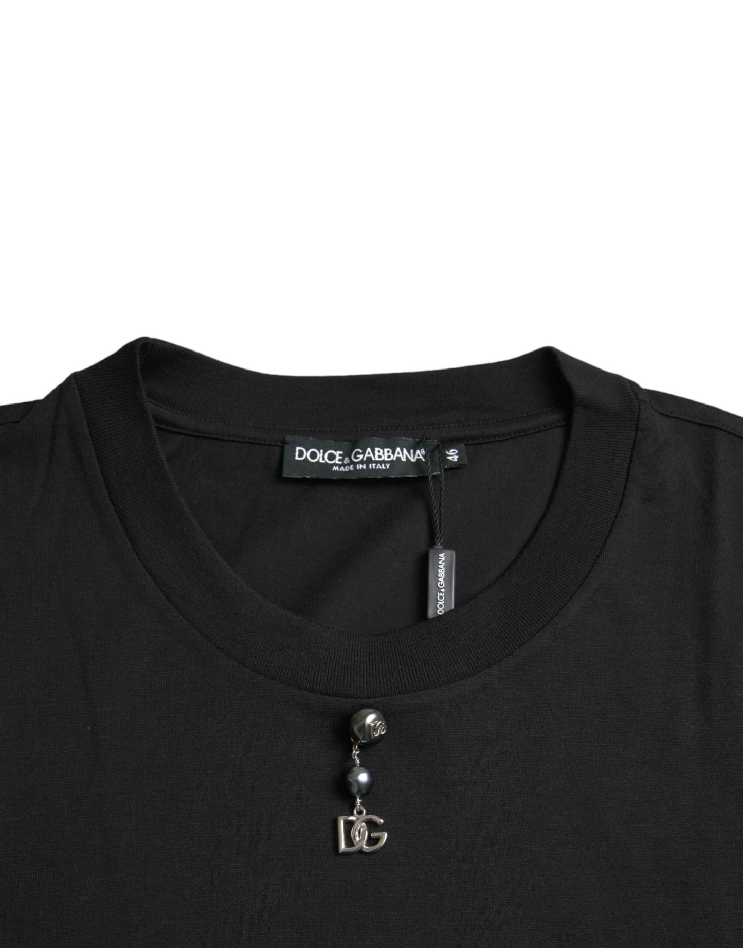 Dolce &amp; Gabbana Black cotton crew neck T-shirt with embellishments