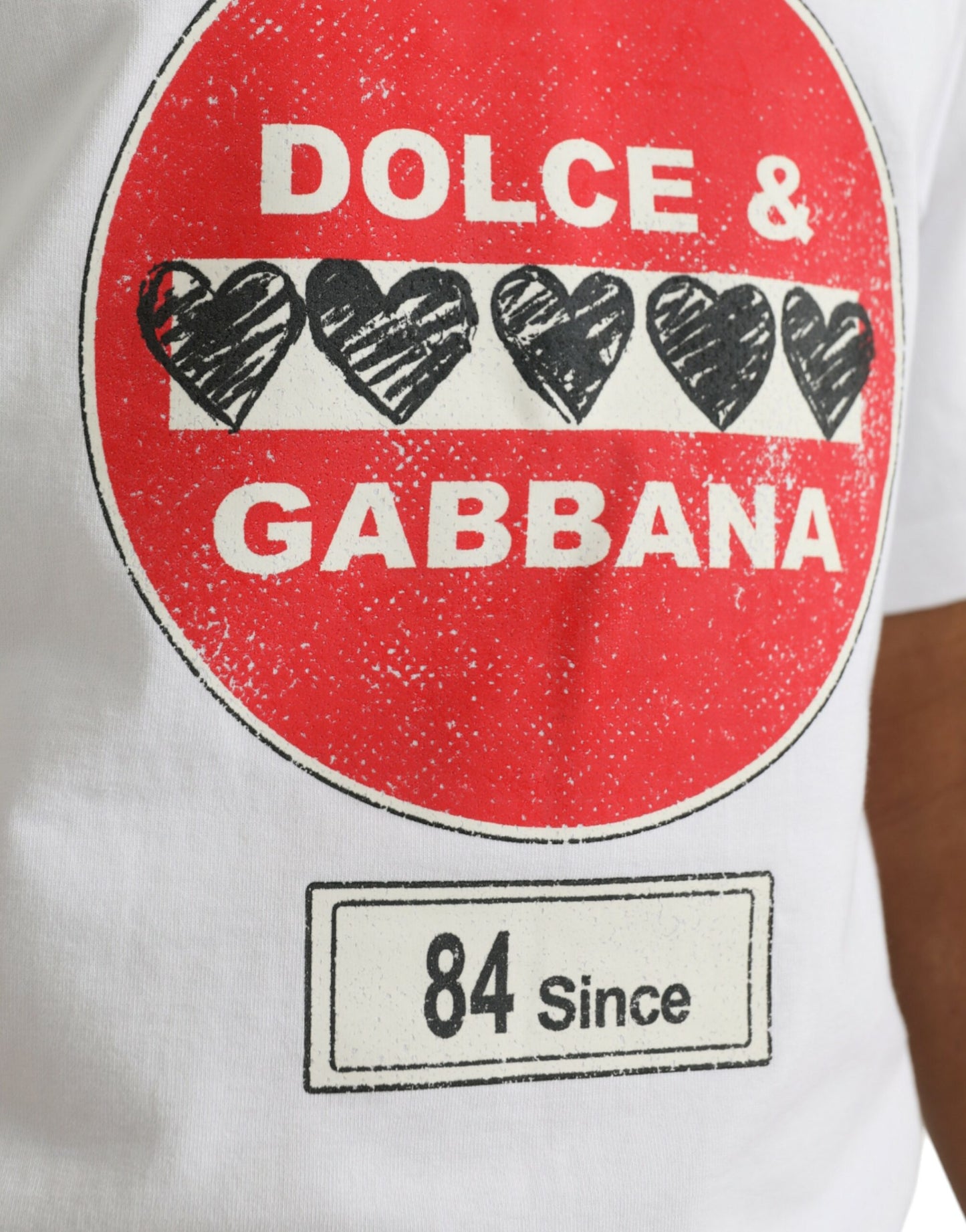 Dolce &amp; Gabbana White Amor Heart Cotton Crewneck Short Sleeve T-Shirt