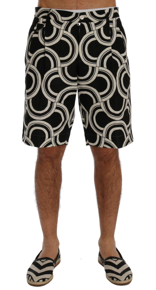 Dolce & Gabbana Schicke schwarz-weiß gemusterte Leinen-Shorts