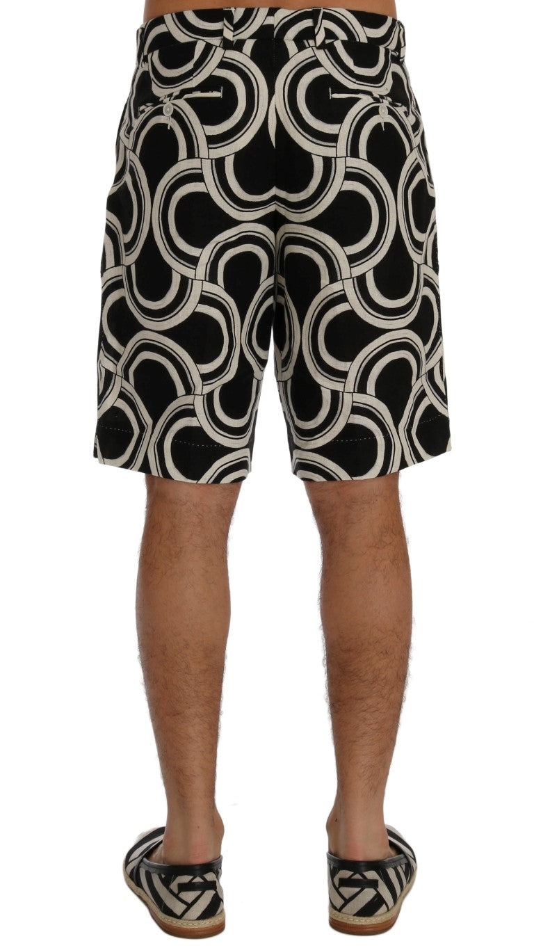 Dolce & Gabbana Schicke schwarz-weiß gemusterte Leinen-Shorts