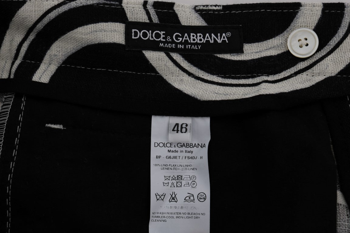 Dolce & Gabbana Schicke schwarz-weiß gemusterte Leinen-Shorts