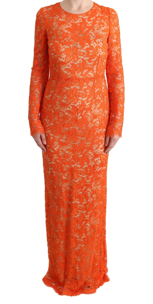 Dolce &amp; Gabbana Elegant long sleeve sheath dress in orange with full length