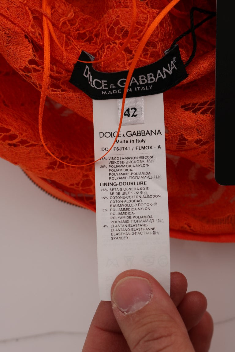 Dolce & Gabbana Elegantes langärmeliges Etuikleid in Orange mit voller Länge