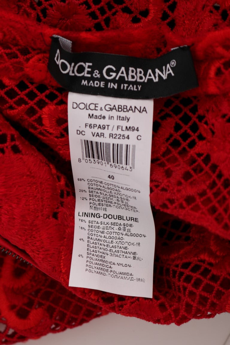 Dolce & Gabbana Elegantes rotes Etuikleid mit Seidenschleifengürtel