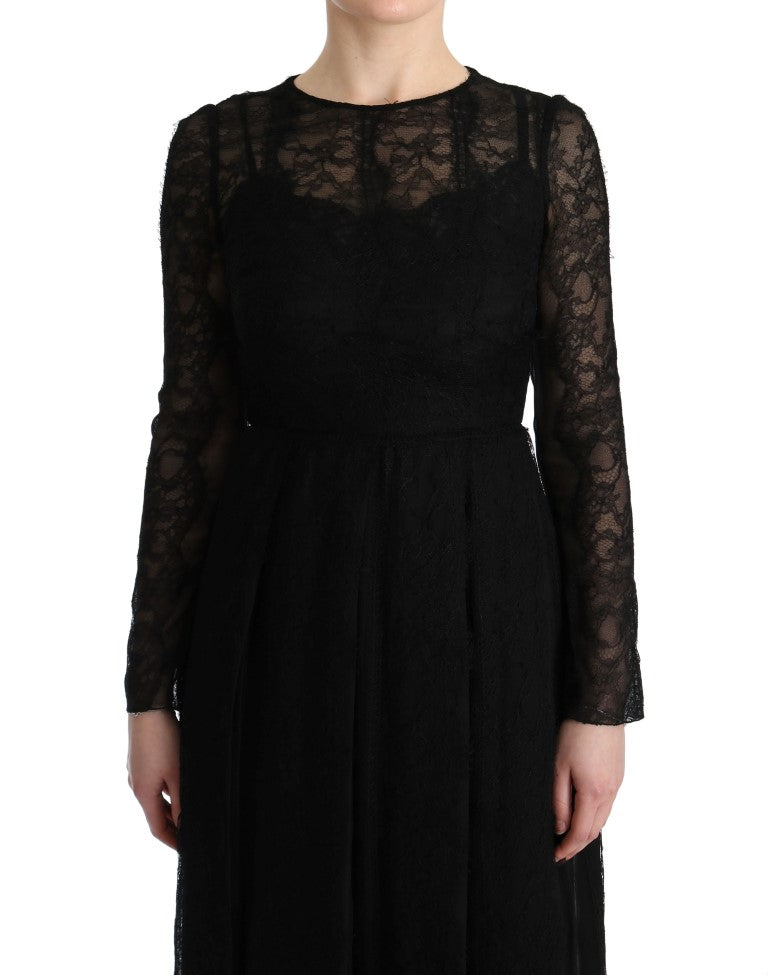 Dolce &amp; Gabbana Elegant Black Sheath Dress with Long Sleeves