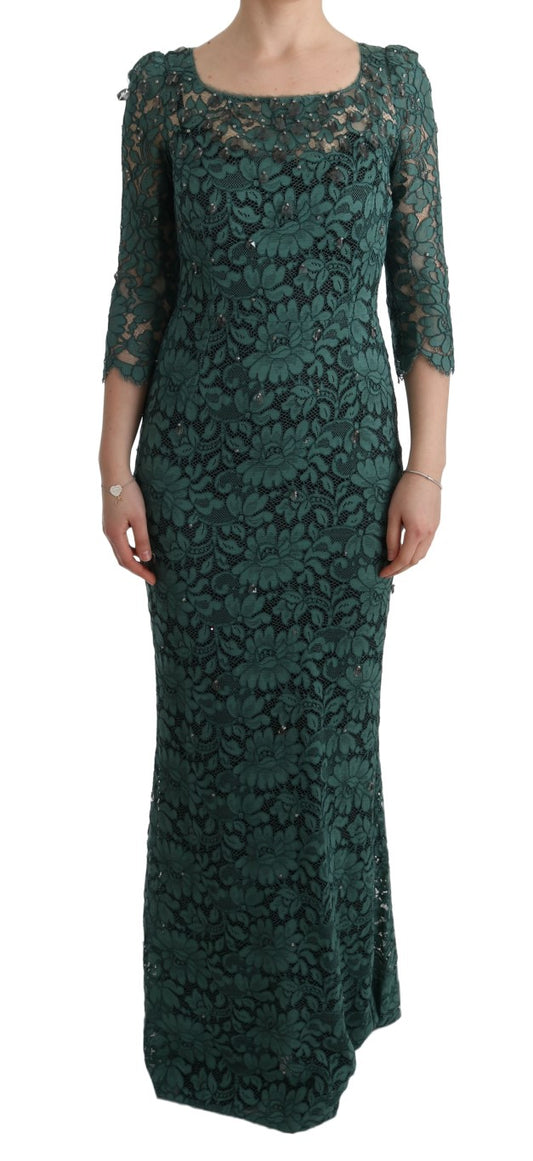 Dolce &amp; Gabbana Elegant Green Crystal Embellished Sheath Dress