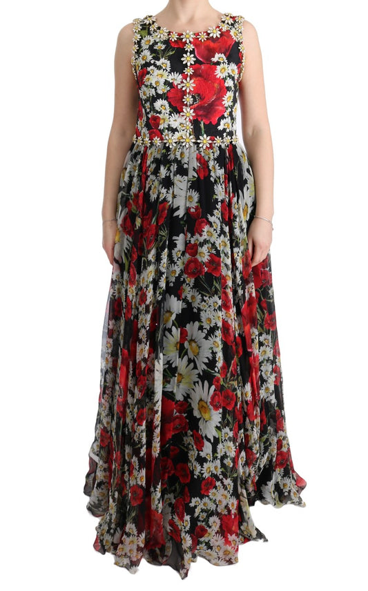 Dolce &amp; Gabbana Floral Maxi Dress with Sunflower Print and Crystals