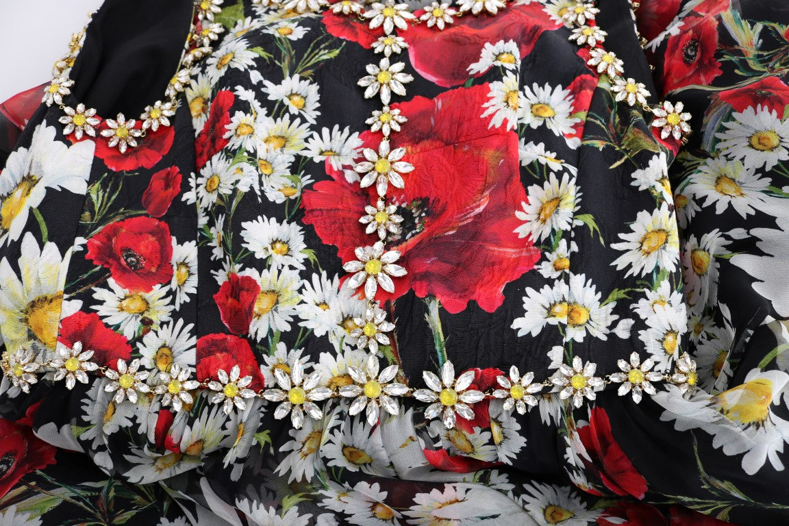 Dolce & Gabbana Florales Maxikleid mit Sonnenblumendruck und Kristallen