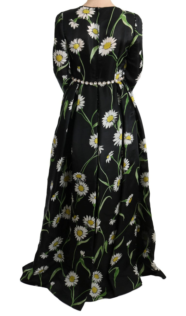 Dolce & Gabbana Elegantes Sonnenblumen-Maxi-Kleid mit Kristallen