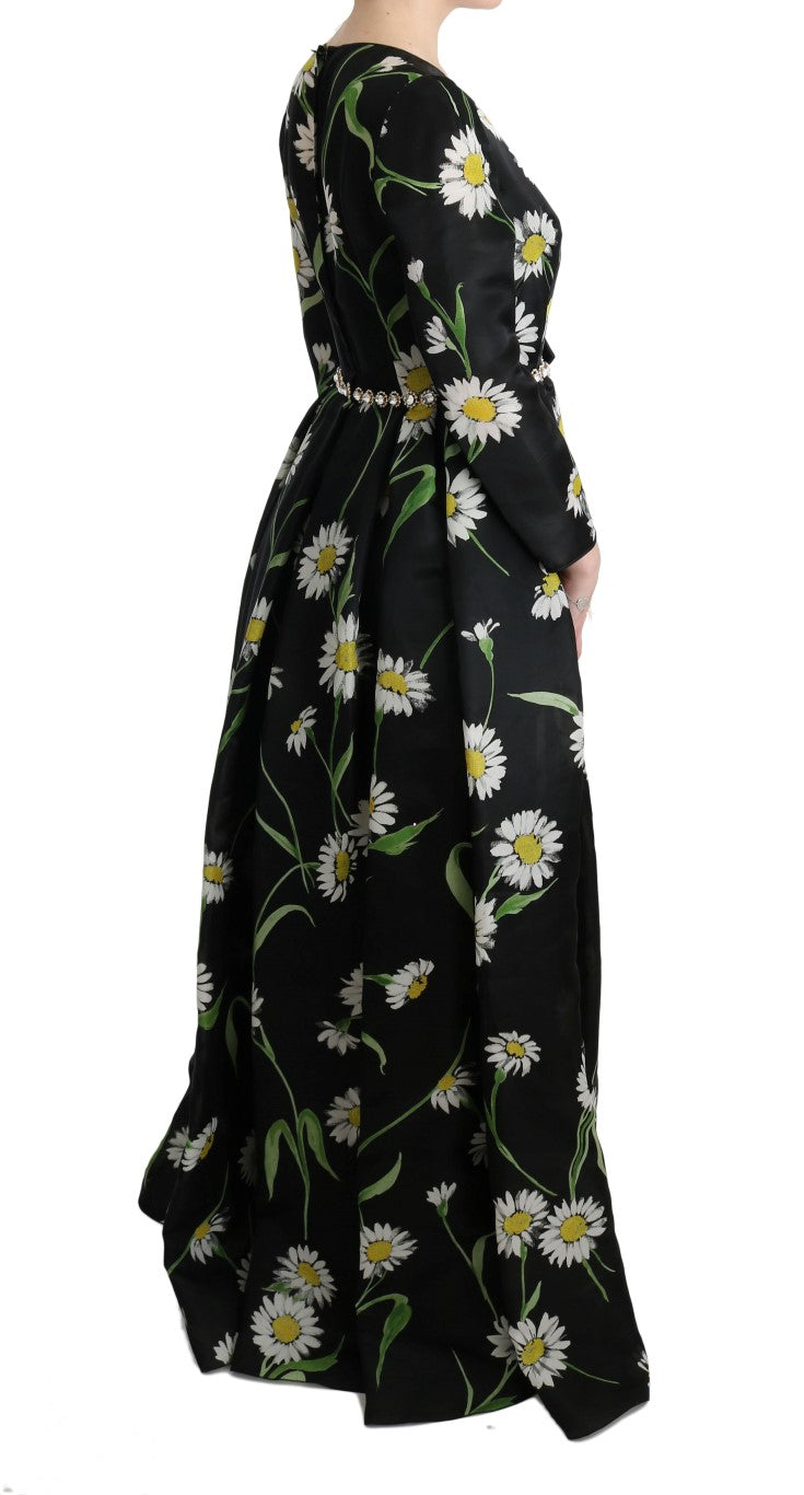 Dolce & Gabbana Elegantes Sonnenblumen-Maxi-Kleid mit Kristallen