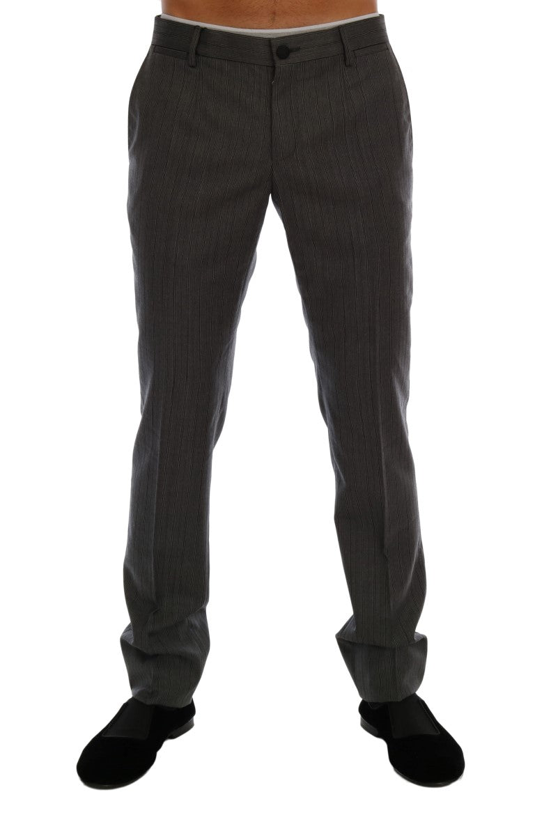 Dolce &amp; Gabbana Elegant Gray Striped Wool Trousers Formal