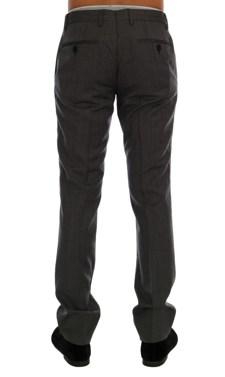 Dolce &amp; Gabbana Elegant Gray Striped Wool Trousers Formal