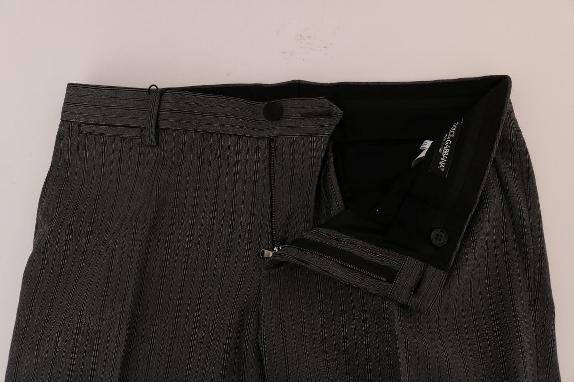 Dolce &amp; Gabbana Elegant Gray Striped Wool Trousers Formal