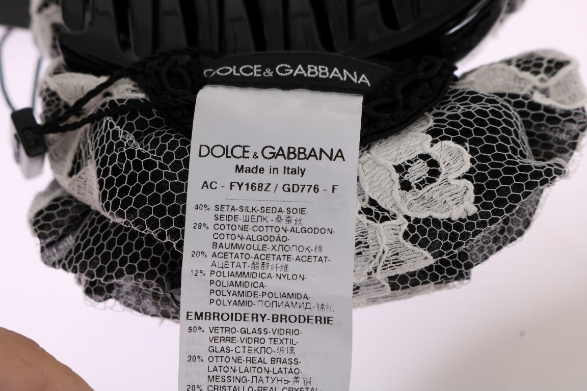 Dolce &amp; Gabbana Tyylikäs hiusklipsi, jossa mustavalkoinen kukkapitsi ja kristalli