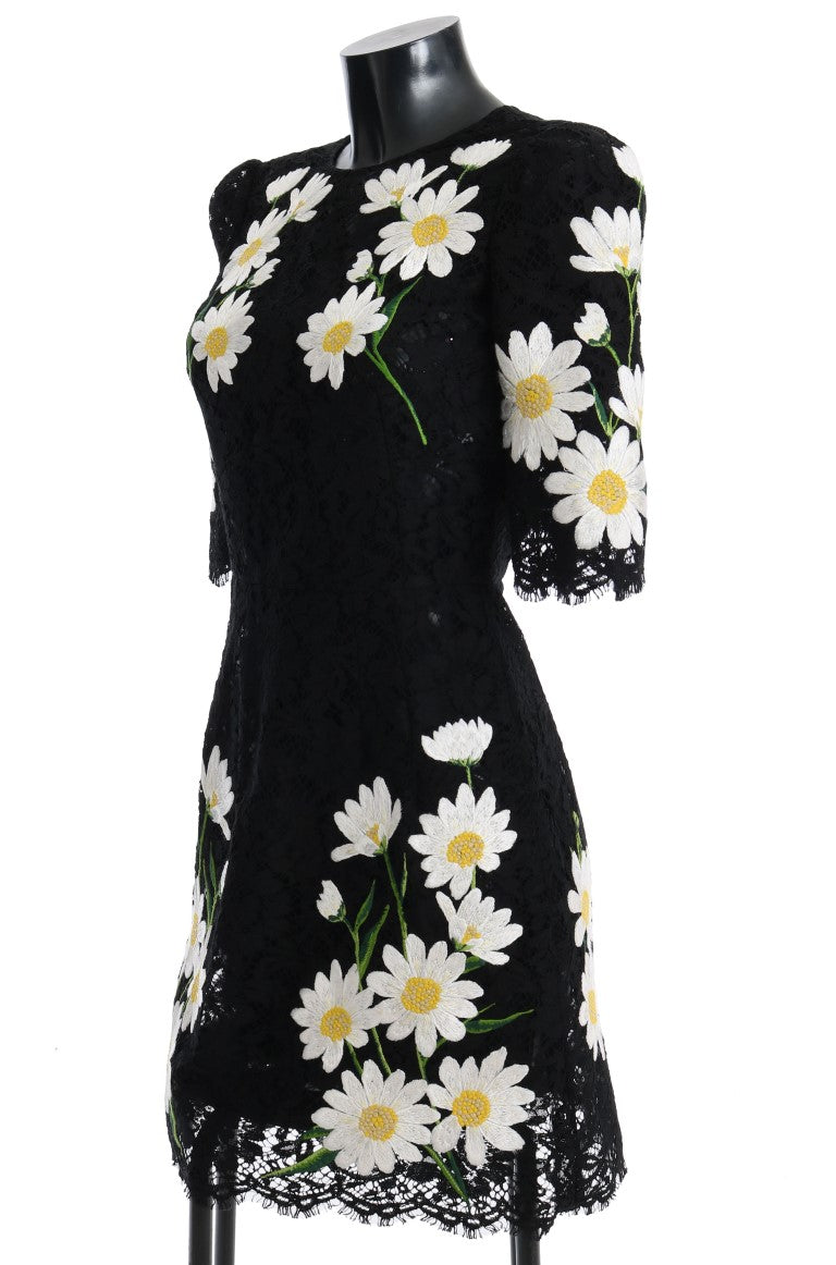 Dolce &amp; Gabbana Black dress with floral camomile lace embroidery