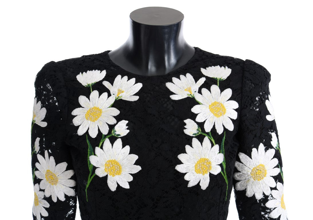 Dolce &amp; Gabbana Black dress with floral camomile lace embroidery