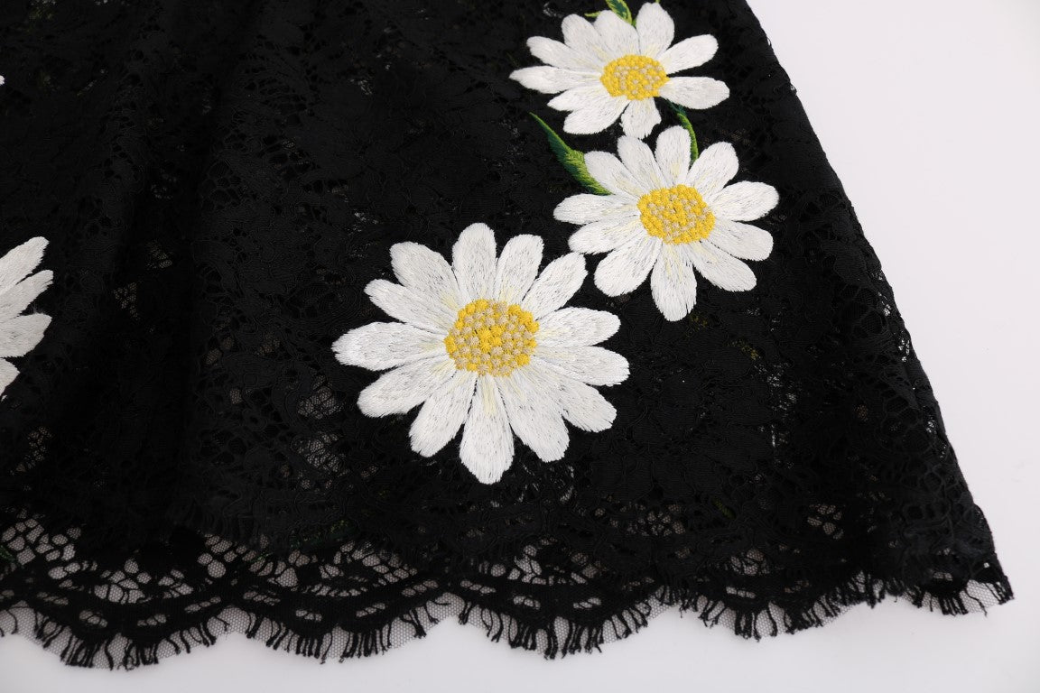 Dolce &amp; Gabbana Black dress with floral camomile lace embroidery