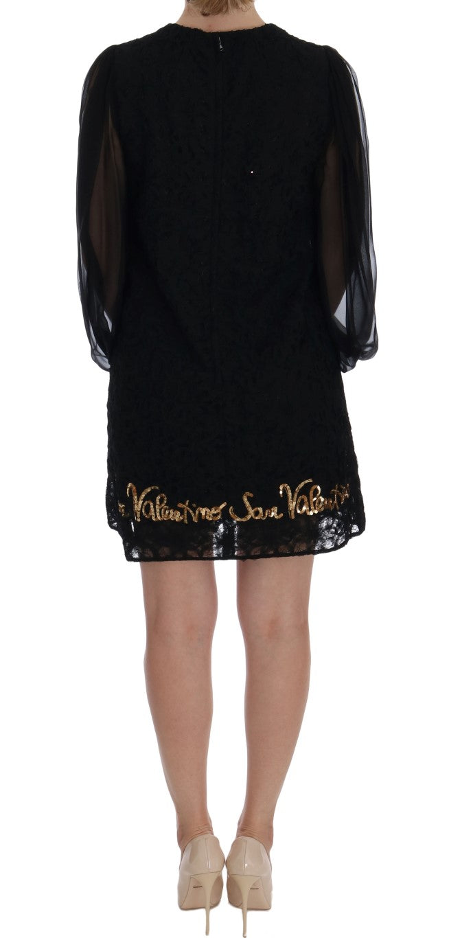 Dolce &amp; Gabbana Black Sequined Lace Shift Dress