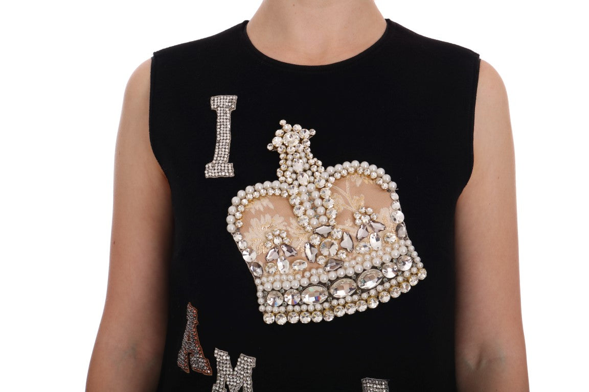 Dolce &amp; Gabbana Black Wool Princess Dress with Crystal