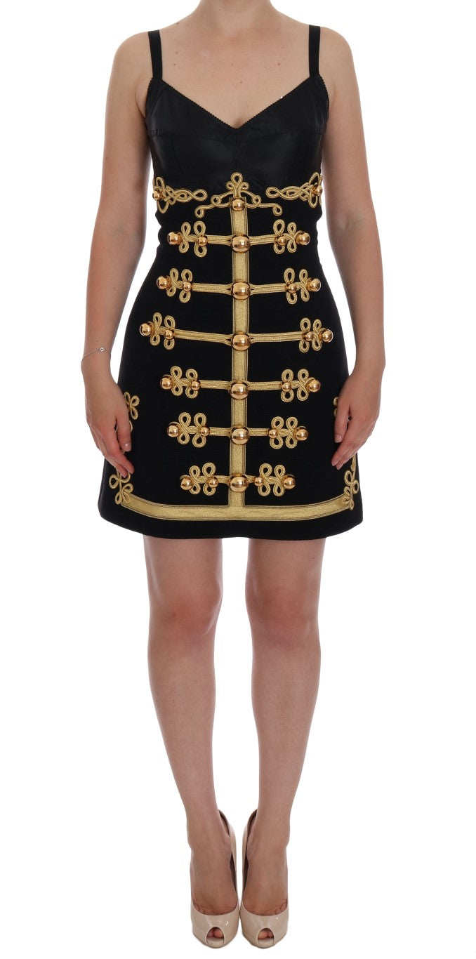 Dolce &amp; Gabbana Elegant black sleeveless A-line dress with gold details