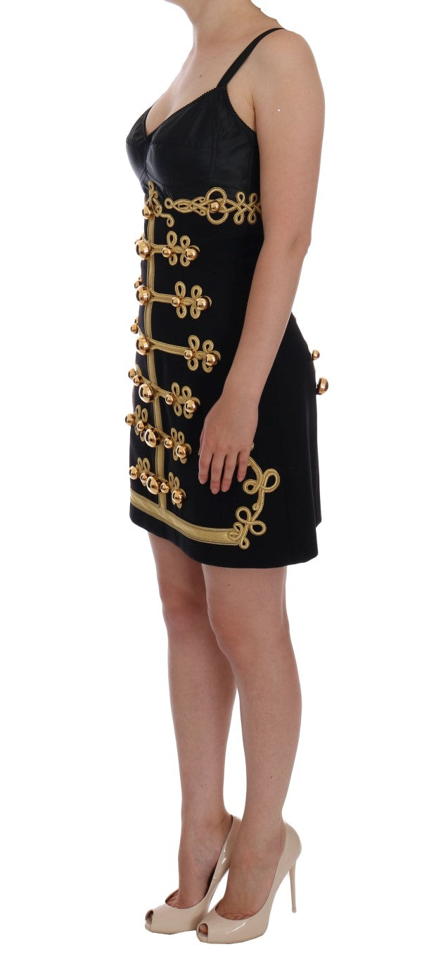 Dolce &amp; Gabbana Elegant black sleeveless A-line dress with gold details