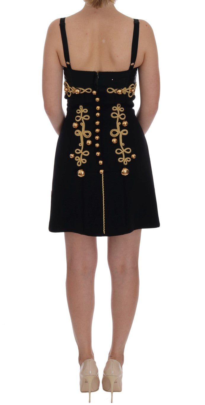 Dolce &amp; Gabbana Elegant black sleeveless A-line dress with gold details