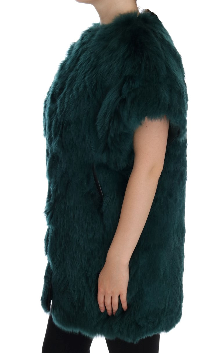 Dolce &amp; Gabbana Exquisite Green Alpaca Fur pitkä liivi