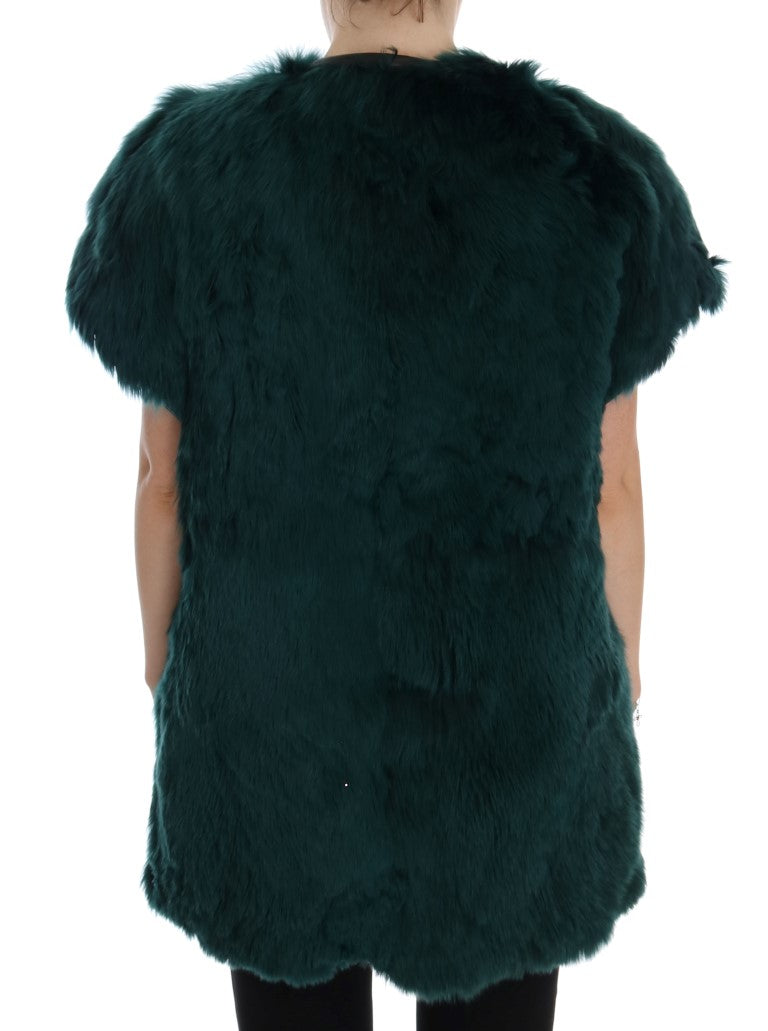 Dolce &amp; Gabbana Exquisite Green Alpaca Fur pitkä liivi